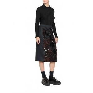 NEW PLAN C wool sequin midi skirt in blue black
